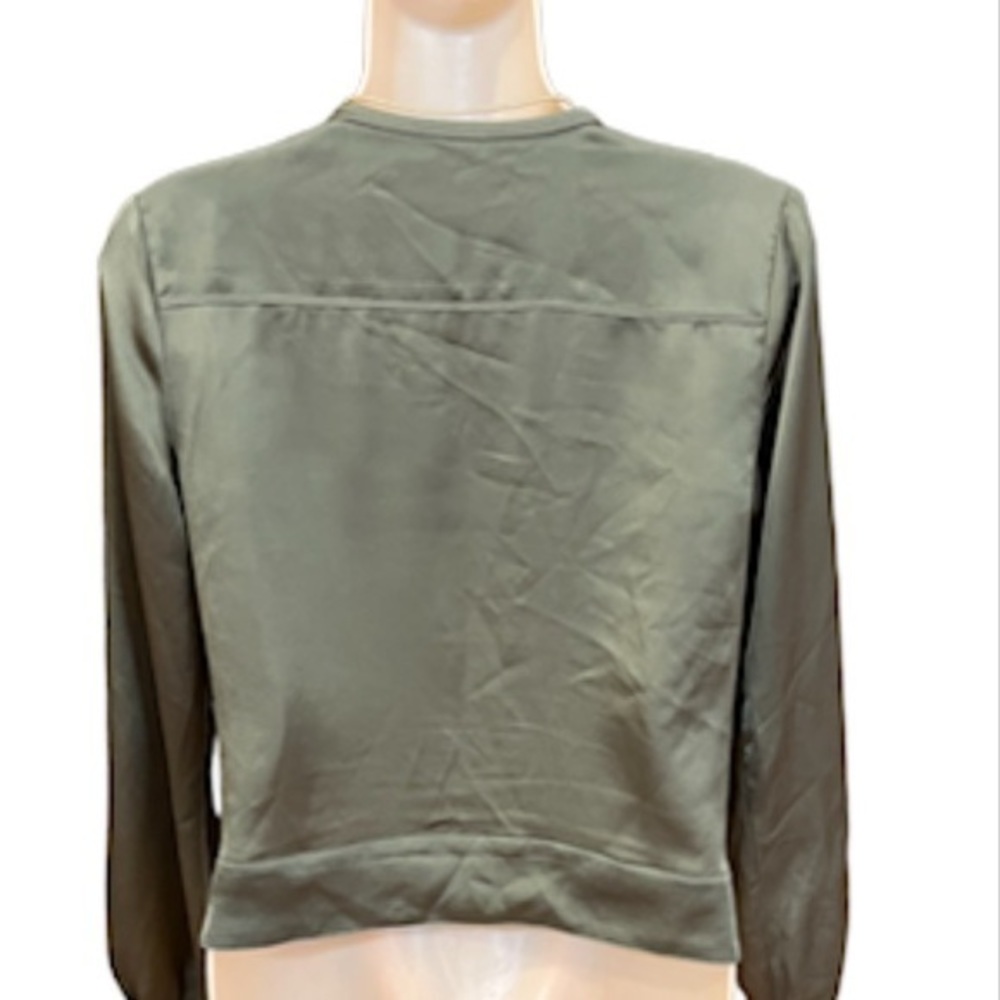 Satin Tie-Front Long-Sleeve Top - Olive Green - Picture 4 of 8
